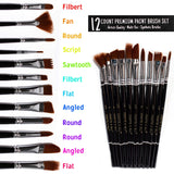Paint Brushes 12 Set Professional Paint Brush Round Pointed Tip Nylon Hair Artist Acrylic Brush for Acrylic Watercolor Oil Painting by Crafts 4 ALL