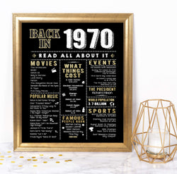 Katie Doodle 50th Birthday Decorations Gifts for Women or Men | Includes 8x10 Back in 1970 Print [Unframed], BD050, Black/Gold