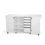 Arrow K9411 Emu Kangaroo Sewing Cabinet for Sturdy Sewing, Cutting, Quilting, and Crafting with Organizational Storage, Airlift, Portable with Wheels, White Finish