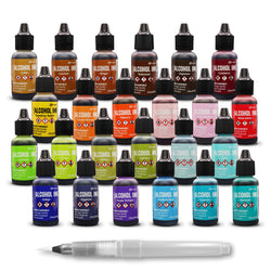 Tim Holtz Alcohol Ink Set - 24 Unique Ranger Alcohol Inks - Bundled with Moshify Blending Pen - Perfect for Use with Yupo Paper, Epoxy Resin and Tumblers - Tim Holtz Artist Set
