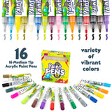 Kid Awesome Acrylic Paint Pens | 16 Medium Tip, Water Based Paint Markers for Rock Painting, Stone, Canvas, Ceramic, Glass, Mugs, Pottery, and Wood Crafts