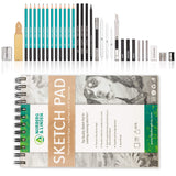 XL Drawing Set - Sketching, Graphite and Charcoal Pencils. Includes 100 Page Drawing Pad, Kneaded Eraser, Blending Stump. Art Kit and Supplies for Kids, Teens and Adults.
