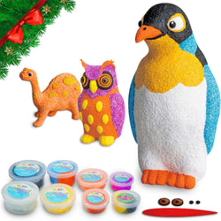 Craft Kits by VOYA - Modeling Art kit for Kids - Modelling Foam Dough - Super Soft Dough - Modeling Clay - 3 in 1 Penguin + Dinosaur + Owl