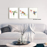 Kairne Watercolors Hummingbird Canvas Wall Art Butterfly Print Bird Poster Room Picture Decor Set of 3 Unframed 8x10 Inch