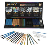 Sela Art-54 Pcs professional Art Pencil Set! Great For Drawing and Coloring. All in one: colored, watercolor, charcoal, metallic, sketch pencils + 4 accessories: brush, sharpener, eraser, and ruler !