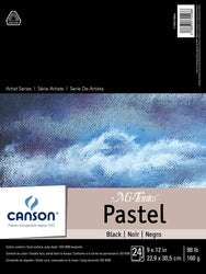 Canson Mi-Teintes Pastel Paper Pad, Dual Sided Textures for Pastels, Charcoals, Pencil, Fold Over, 98 Pound, 9 x 12 Inch, Black, 24 Sheets