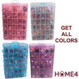 HOME4 BPA Free Pink Glitter 60 Adjustable Compartments 6 Layers Stackable Storage Container, Organizer Carrying Display Case, Perfect for Small Toys LOL, Shopkins Bonus Sticker (Dolls Not Included)