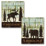 Rustic Forest Moose and Bear Set by Michael Mullan; Cabin Lodge Decor; Two 11x14in Unframed Paper Posters (Printed on Paper, Not Wood)