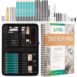 XXL Drawing Set - (41-Piece Kit) - Sketching and Charcoal Pencils. 100 Page (9x12") Drawing Pad, Kneaded Eraser, and Graphite. Art Set for Kids, Teens and Adults