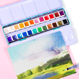 Artsy Artist Grade Watercolor Paint Set - 24 Glitter Colors and Water Brush in A Metal Case with Palette Perfect for Artists, Hobbyists, Students - Great Christmas Gift Idea