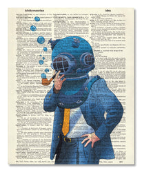Benchmark LLC Vintage Dictionary Art Print Upcycled 8x10 - Nautical Dive Helmet (Dive Suit)