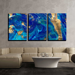 wall26 - 3 Piece Canvas Wall Art - Marbled Blue Abstract Background. Liquid Marble Pattern. - Modern Home Decor Stretched and Framed Ready to Hang - 24"x36"x3 Panels