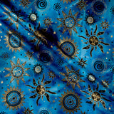 Textile Creations Indian Batik Odyssey Gold Sun Blue/Black Metallic Fabric by the Yard