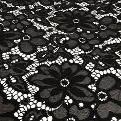 Stretch Lace Fabric Embroidered Poly Spandex French Floral Florence 58" Wide by The Yard (Black)