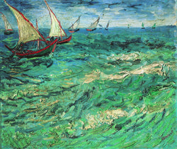 Wieco Art Sailing Boats Canvas Prints Wall Art of Van Gogh Famous Oil Paintings Reproduction Sea Waves Pictures Photo for Bedroom Home Decorations Modern Stretched and Framed Seascape Giclee Artwork