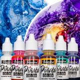 Jacquard Colored Alcohol Inks - Vibrant Pinata Colors New for 2019 - Beautiful Colors On Almost Any Hard Surface - Set of 6 Bundled with Moshify Blending Pen (7 Items)