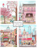 Set Of 4 Fashion City Prints, Personalized With Girl's Names, Pink Paris, London, New York & Rome, Travel Theme Room Wall Art, 6 Sizes