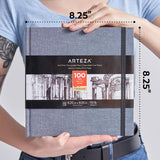 Arteza Art Sketch Book, 8.25x8.25 inch, 100 Sheets, Dusty Blue Square Linen-Bound Hardcover, 2-Pack, 110lb, 180gsm, Acid-Free Sketchbooks for Drawing with Dry Media