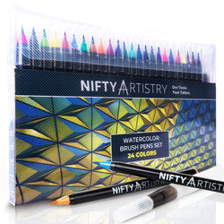 Watercolor Brush Pens - 24 Flexible Brush Tip Markers and 1 Refillable Water Brush Pen for Mess-Free Watercolor Painting, Drawing, and Hand Lettering for Artists and Beginner Painters