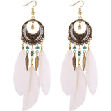 Boho Feather Earrings Dangle Earrings Statement Earrings