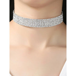 Silver Choker Necklace Rhinestones Glitter Necklace Christmas Party Jewelry
