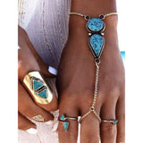 Blue Boho Bracelet Gems Jeweled Chains Women's Silver Beach Bracelet