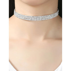 Glitter Choker Necklace Silver Rhinestones Necklace Christmas Party Jewelry